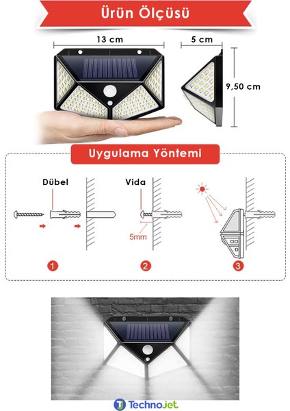 2 Adet 100 Ledli Solar Beyaz Işık Güneş Enerjili Bahçe Lambası Hareket Sensörlü