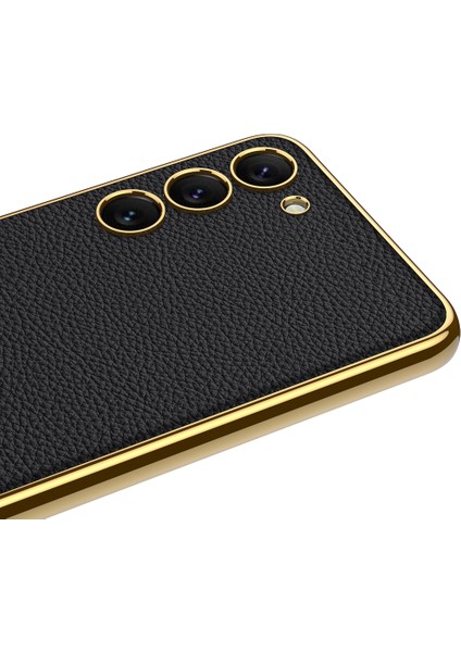 Galaxy S23 Plus Kılıf Deri Görünümlü Kenarları Elektroplating Kaplama Zore Fizyon Kapak modelleri