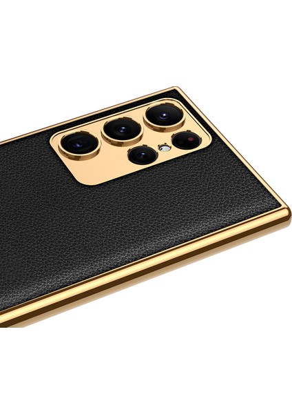 Galaxy S23 Ultra Kılıf Deri Görünümlü Kenarları Elektroplating Kaplama Zore Fizyon Kapak modelleri