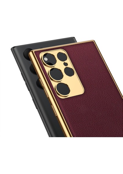 Galaxy S23 Ultra Kılıf Deri Görünümlü Kenarları Elektroplating Kaplama Zore Fizyon Kapak fırsatları
