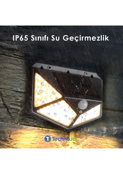 1 Adet 100 Ledli Solar Sarı Işık Güneş Enerjili Bahçe Lambası Hareket Sensörlü