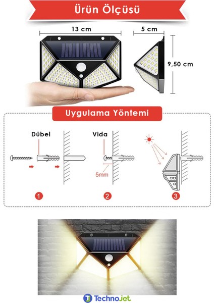 2 Adet 100 Ledli Solar Sarı Işık Güneş Enerjili Bahçe Lambası Hareket Sensörlü