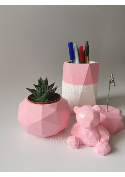 Masaüstü Dekoratif Beton Kalemlik, Saksı, Sukulent/kaktüs, Notluk ve Ayıcık Seti fiyatları