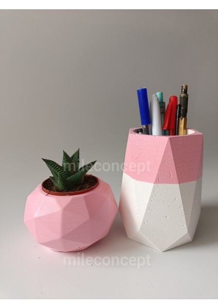 Masaüstü Dekoratif Beton Kalemlik, Saksı, Sukulent/kaktüs, Notluk ve Ayıcık Seti modelleri