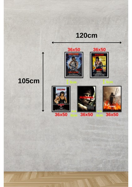 5'li Set Rambo Posterleri & 5'li Rambo Afişleri & Kanvas Setli Rambo Posterleri DFKNKM1