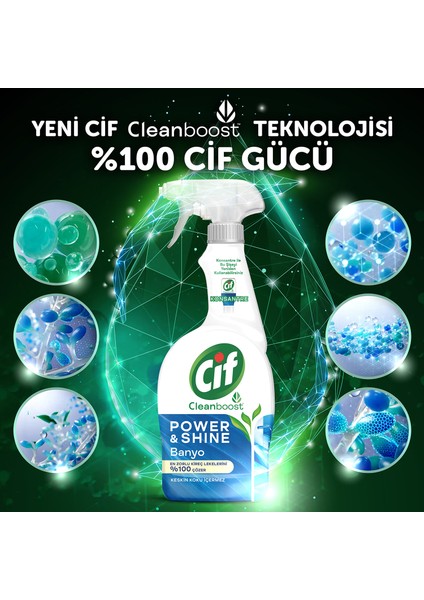 Power Shine Cleanboost Sprey Temizleyici Banyo İçin Temizleyici ve Kireç Çözücü 750 ML