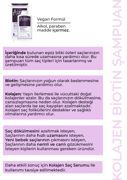 Collagen Keratin Şampuan - ya - Şampuan - Kepek - Saç Şampuani - Keratin İçerir - Aizen Biotin Collagen Keratin Shampoo