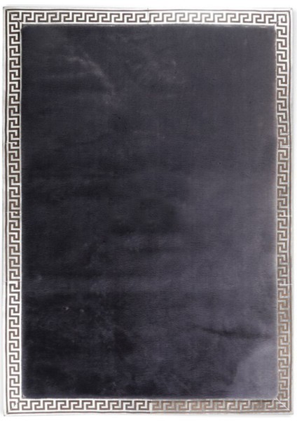 Gri Gümüş Bordürlü Peluş Halı 80 x 150 cm