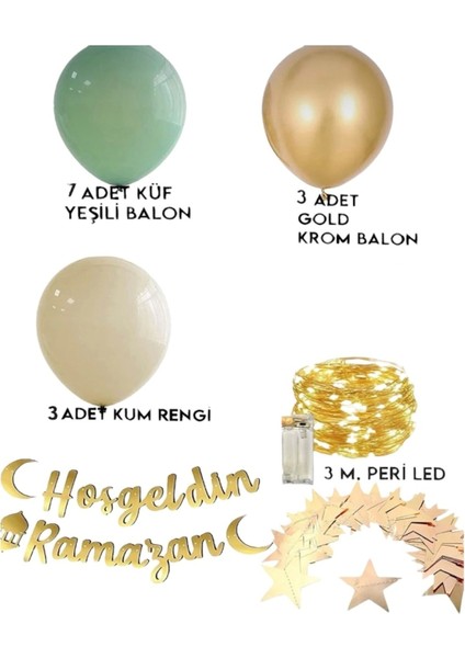 Hoşgeldin Ramazan Yazı, 3mt Led, Zincir Balon Seti,13 Adet Balon,11 Ayın Sultanı Oda Süsleme fırsatları