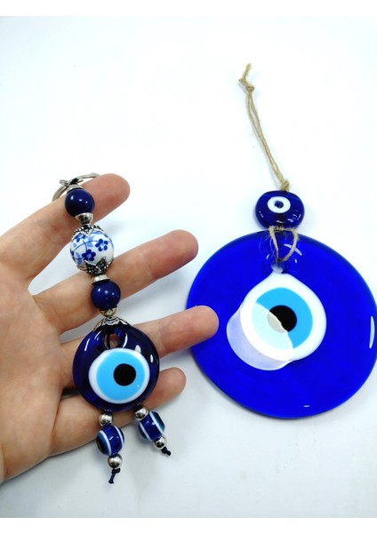 Nazar Boncuğu Duvar Dekoru 9 cm + Nazar Boncuk Anahtarlık El Yapımı Dekoratif Hediyelik Eşya Seti fırsatları