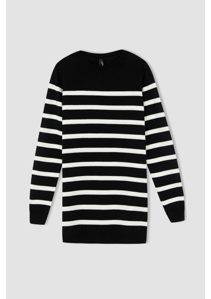 Relax Fit Çizgili Bisiklet Yaka Triko Tunik Kazak S7517AZ22WN