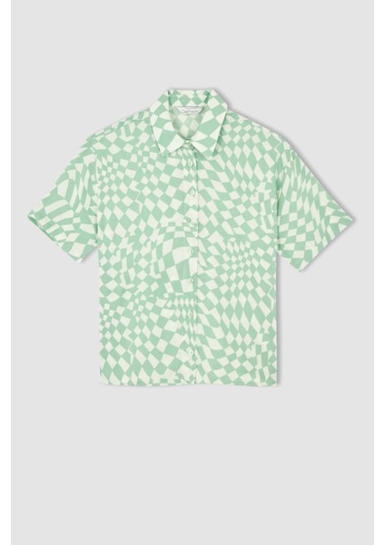 Relax Fit Desenli Viskon Kısa Kollu Gömlek X7297AZ22SM