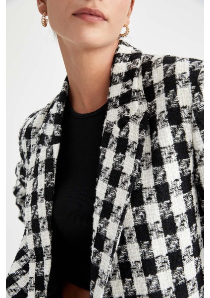 Oversize Fit Kazayağı Desenli Blazer Ceket Z0874AZ22AU