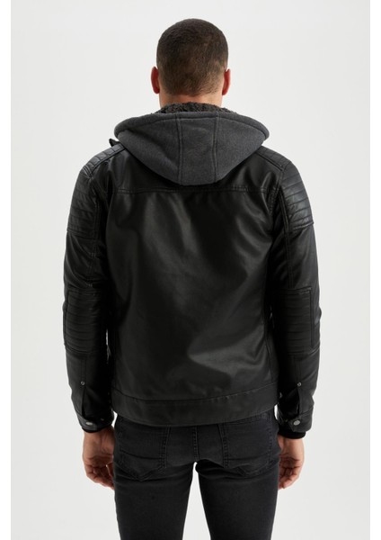 Slim Fit Kapüşonlu İçi Yumuşak Tüylü Suni Deri Mont N9693AZ22WN