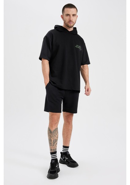 Fit Oversize Fit Kapüşonlu Baskılı Kısa Kollu Pamuklu Tişört Z5632AZ23SP