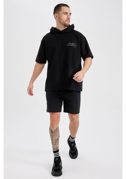 Fit Oversize Fit Kapüşonlu Baskılı Kısa Kollu Pamuklu Tişört Z5632AZ23SP