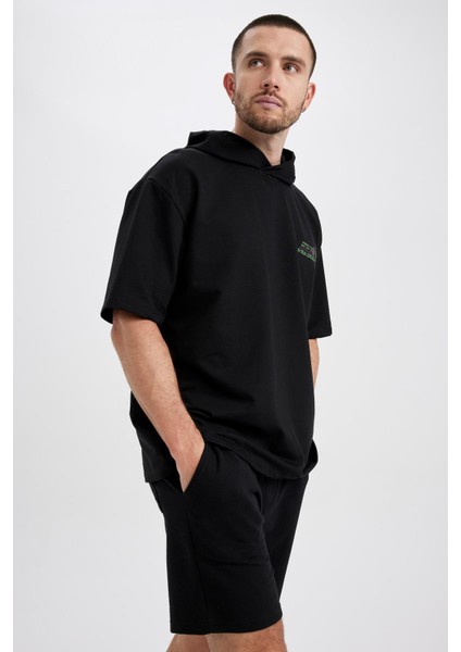 Fit Oversize Fit Kapüşonlu Baskılı Kısa Kollu Pamuklu Tişört Z5632AZ23SP