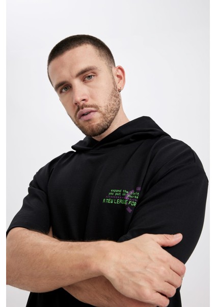 Fit Oversize Fit Kapüşonlu Baskılı Kısa Kollu Pamuklu Tişört Z5632AZ23SP