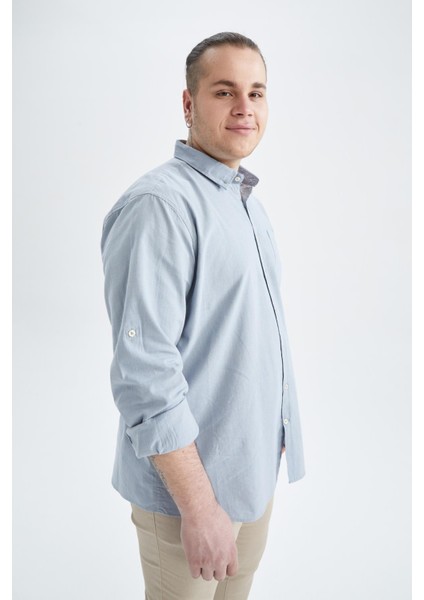 Slim Fit Polo Yaka Uzun Kollu %100 Pamuk Gömlek M7180AZ22SP