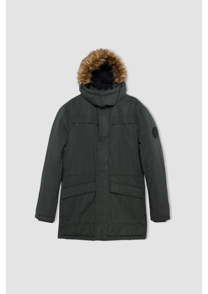 Rüzgar Geçirmez Su Geçirmez Kapüşonlu Suni Kürklü Mont X3983AZ22WN