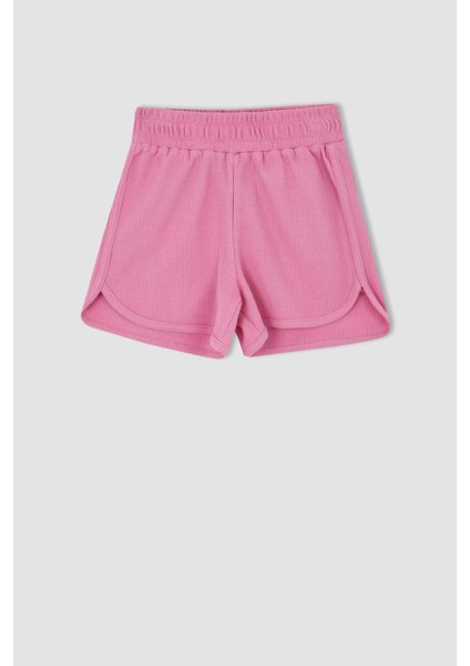 Kız Çocuk Polo Yaka Waffle Kısa Kollu Tişört Şort 2'li Takım Y7069A622HS