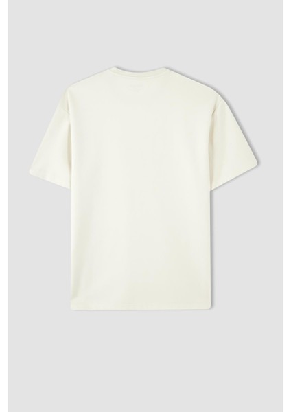 Boxy Fit Bisiklet Yaka Kısa Kollu Pamuklu Penye Tişört X3926AZ22AU