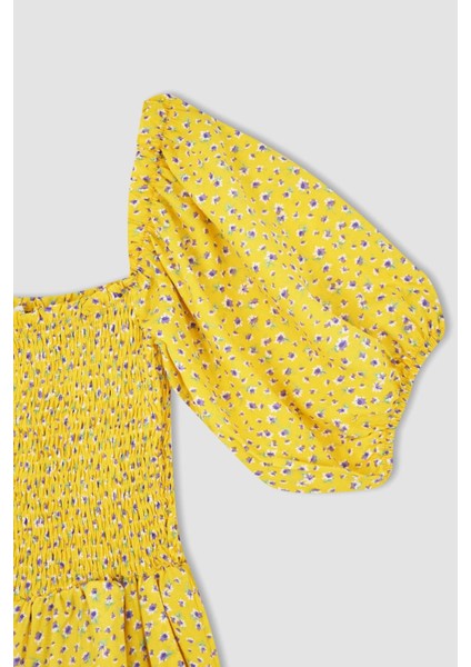 Kare Yaka Çiçekli Kısa Kollu Tulum Y8404AZ22HS