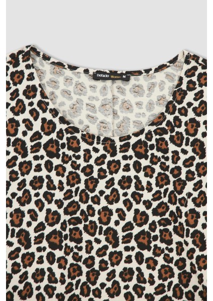 Leopar Desenli Beli Bağcıklı Yazlık Mini %100 Pamuk Elbise V0047AZ22HS