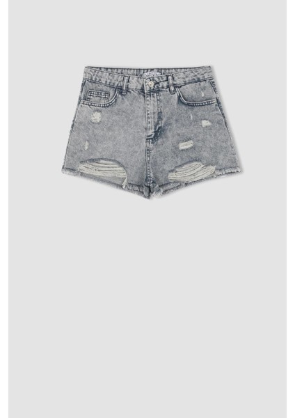 Yırtık Detaylı Mini Jean %100 Pamuk Şort Y8087AZ22HS