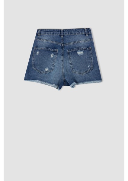 Mom Fit Yırtık Detaylı Jean %100 Pamuk Şort Y8090AZ22HS