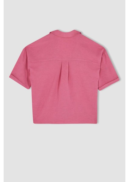 Ceket Yaka Relax Fit Kısa Kollu Keten Gömlek U2927AZ22HS