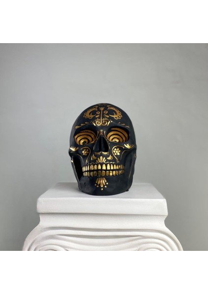 Skull 'el Muerto' Dekoratif Heykel, Kuru Kafa Obje, Özel Tasarım Dekoratif Obje
