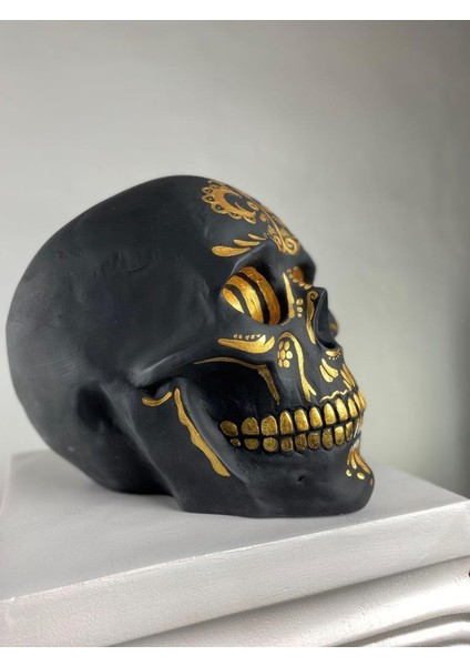 Skull 'el Muerto' Dekoratif Heykel, Kuru Kafa Obje, Özel Tasarım Dekoratif Obje