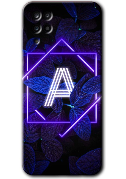Samsung Galaxy M12 Kılıf Hd Desen Baskılı Arka Kapak - Dark Neon Yaprak A Harfi