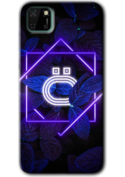 Huawei Y5P Kılıf Hd Desen Baskılı Arka Kapak - Dark Neon Yaprak Ö Harfi