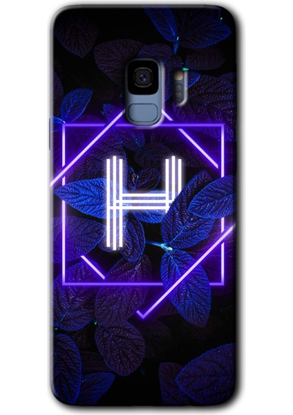 Samsung Galaxy S9 Kılıf Hd Desen Baskılı Arka Kapak - Dark Neon Yaprak H Harfi
