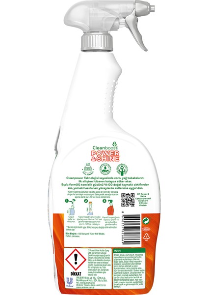 Power Shine Cleanboost Sprey Temizleyici Mutfak İçin Temizleyici ve Yağ Çözücü 750 ML