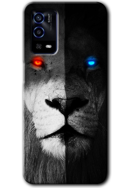 Oppo A55 Kılıf Hd Desen Baskılı Arka Kapak - Fire And Ice Lion