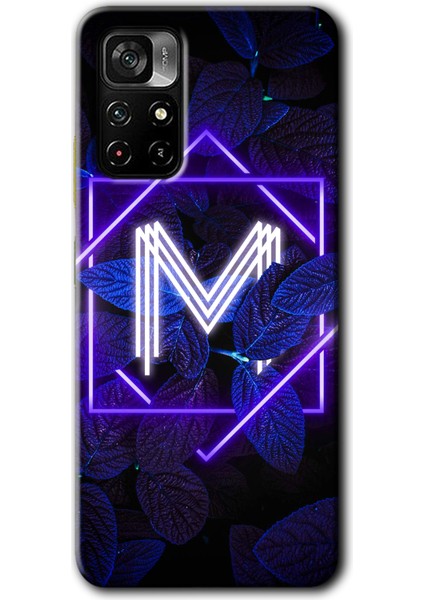 Xiaomi Redmi Note 11T Kılıf Hd Desen Baskılı Arka Kapak - Dark Neon Yaprak M Harfi
