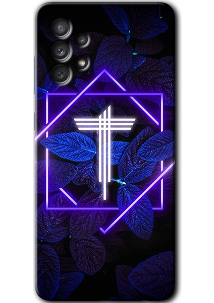 Samsung Galaxy A13 Kılıf Hd Desen Baskılı Arka Kapak - Dark Neon Yaprak T Harfi