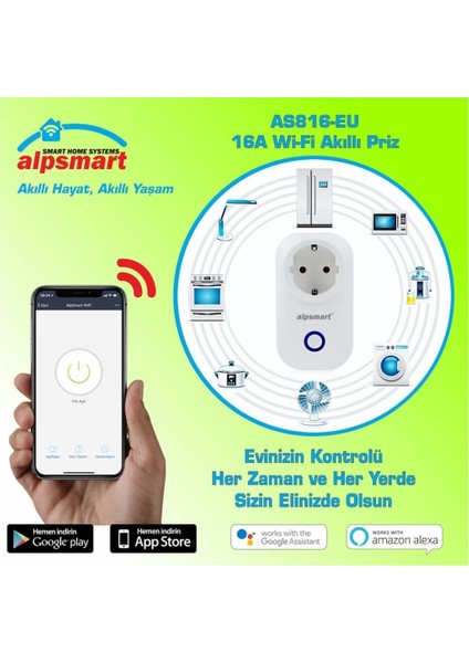 AS816EU Wifi Akıllı Priz Uzaktan Kontrollü Tuya App Destekli- 16A