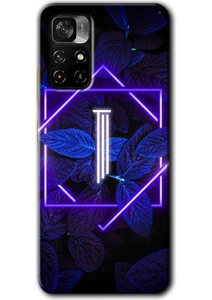 Poco M4 Pro 5g Kılıf Hd Desen Baskılı Arka Kapak - Dark Neon Yaprak I Harfi