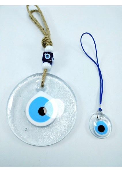 Saydam Nazar Boncuğu Duvar Dekoru 9 cm + Araba Dikiz Ayna Süsü El Yapımı Dekoratif Hediyelik Set