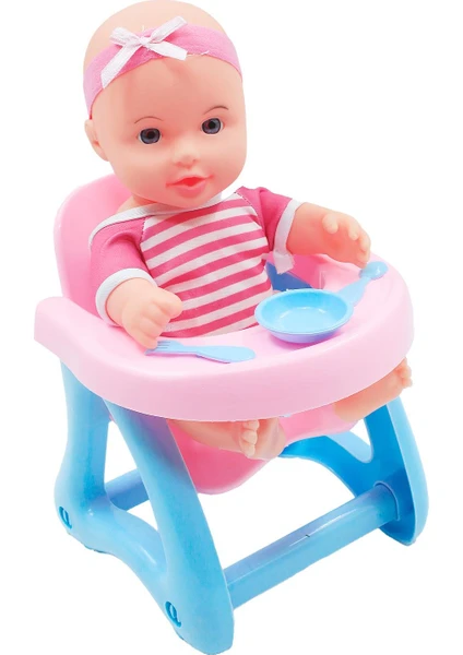 Global Toys Çizgili Kıyafetli Mama Sandalyeli Konuşan Oyuncak Bebek