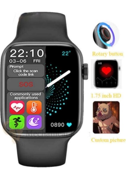 HW22 Smart Watchh Dokunmatik Bluetooth Nabız Ölçme Sporcu Özellikli 1.75 Inç Akıllı Saat (Siyah) modelleri