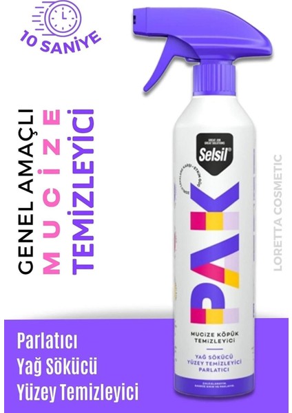 Pak 500 ml Mucize Köpük Temizleyici Sprey Yağ Sökücü Yüzey Temizleyici Parlatıcı Loretta Kozmetik PAKSPREY1LI