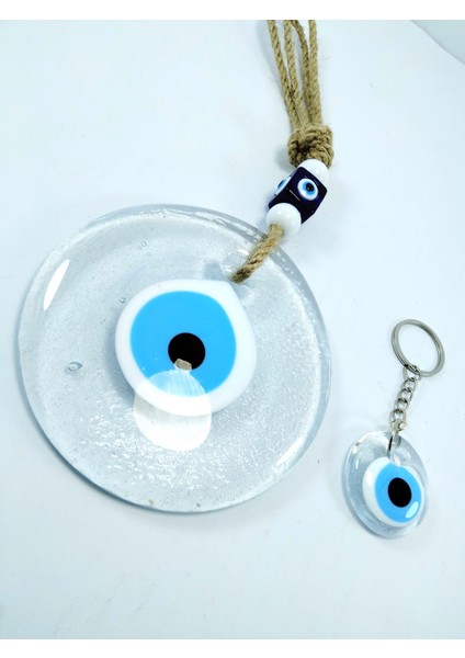 Nazar Boncuğu Duvar Dekoru 9 cm + Anahtarlık El Yapımı Eşya Seti