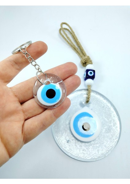 Nazar Boncuğu Duvar Dekoru 9 cm + Anahtarlık El Yapımı Eşya Seti