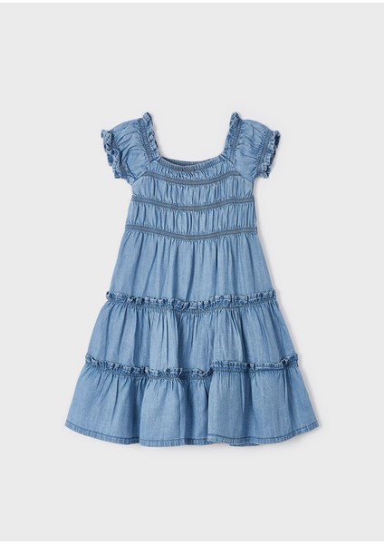 Kız Çocuk Büzgülü Elbise Mavi 3937 fırsatları
