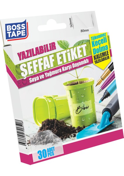 30 Adet Suya Dayanıklı, Yazılabilen Şeffaf Etiket Baharatlık ve Saksılar İçin